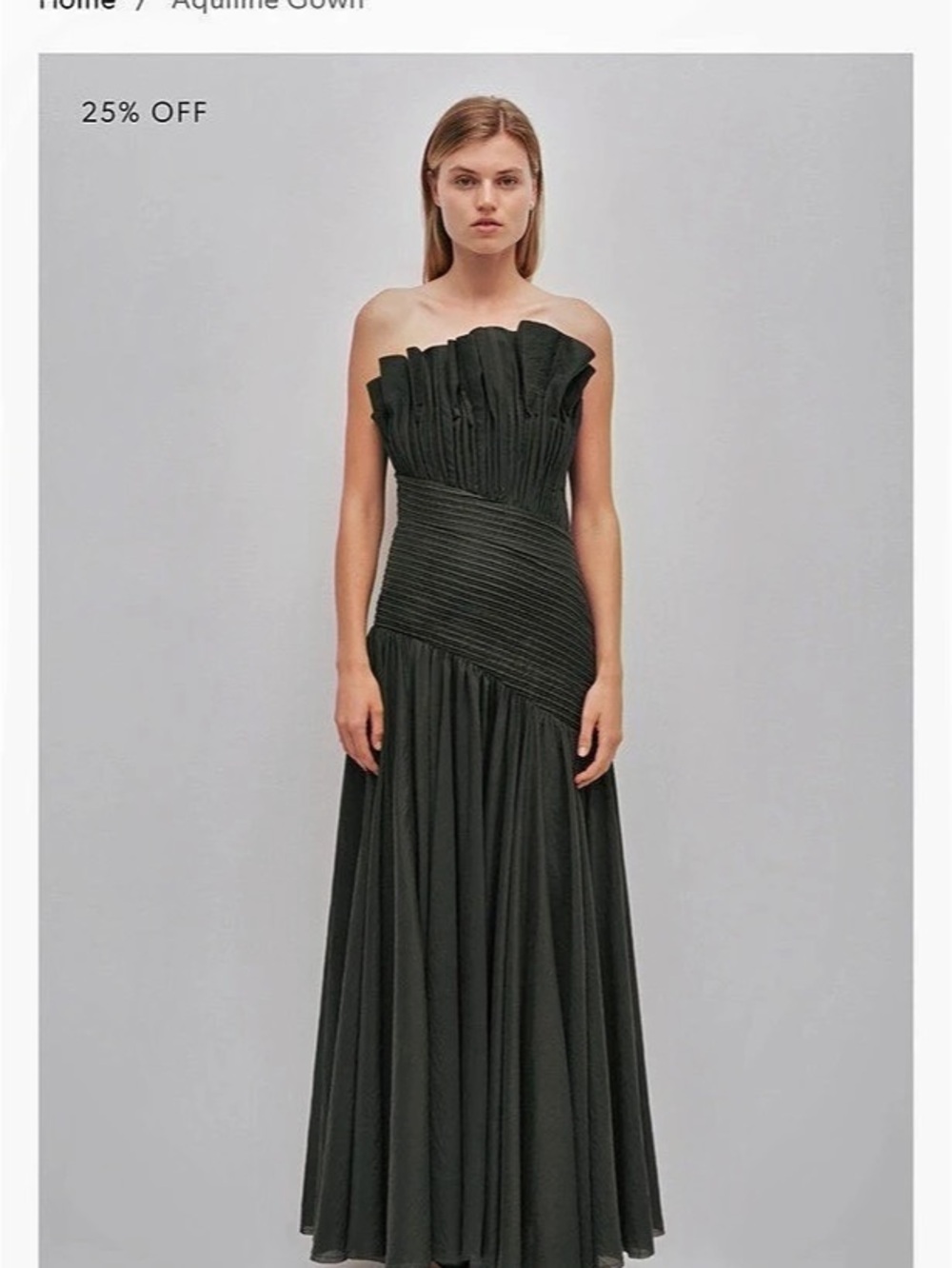 NEW WITH TAGS Aje. Aquiline Gown. Pleated Strapless Maxi Dress in Hunter green
